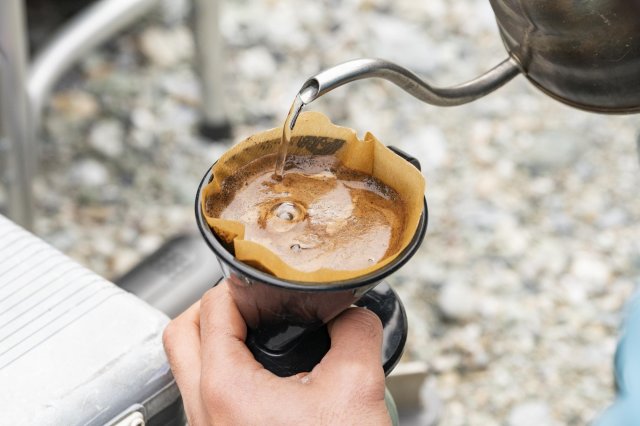 Sauna tent and locally-roasted coffee by the Niyodo River